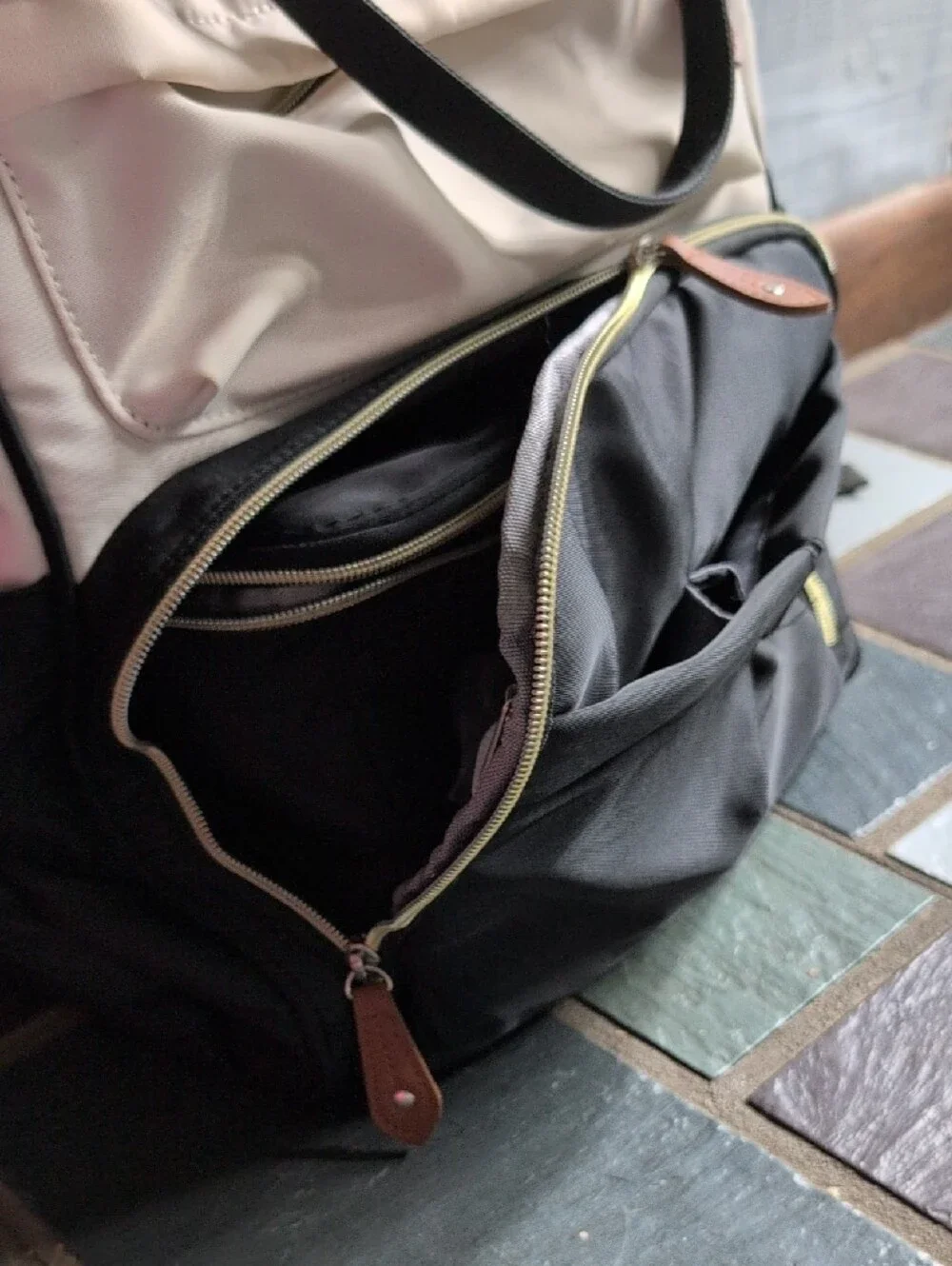 Nylon Two-Tone Travel Backpack Tote - White & Black